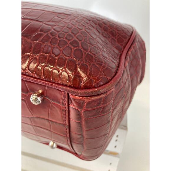 BRIGHTON F352136 RED LEATHER EMBOSSED ANIMAL PRINT HANDBAG - Picture 9 of 16